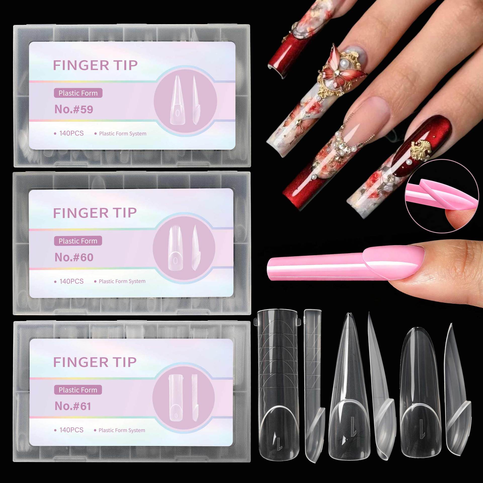 Nail Art Denim - 140 قطعة من أطراف الأظافر المسطحة،