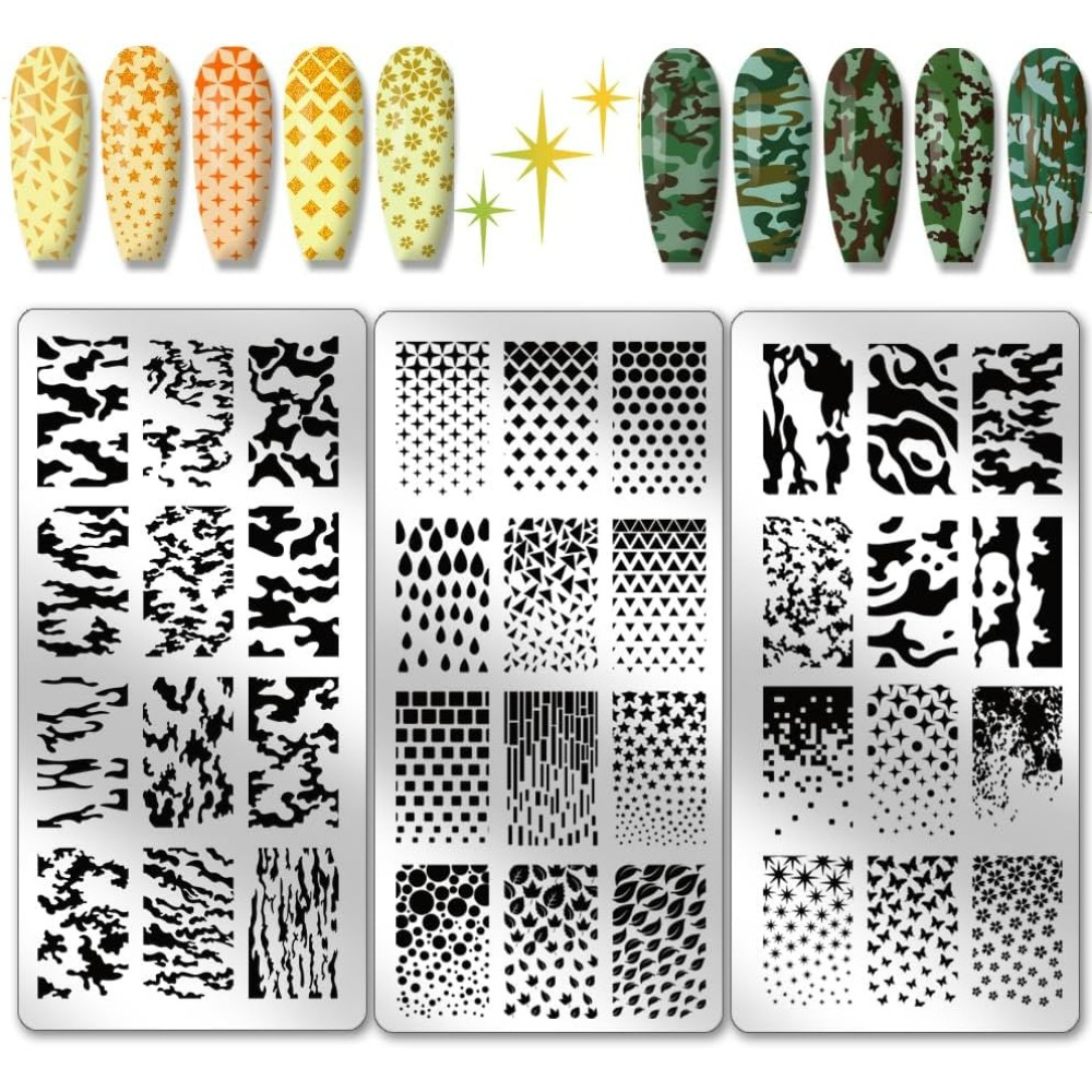 Nail Stamping Plate - 3 قطعة الملمس مسمار ختم لوحة