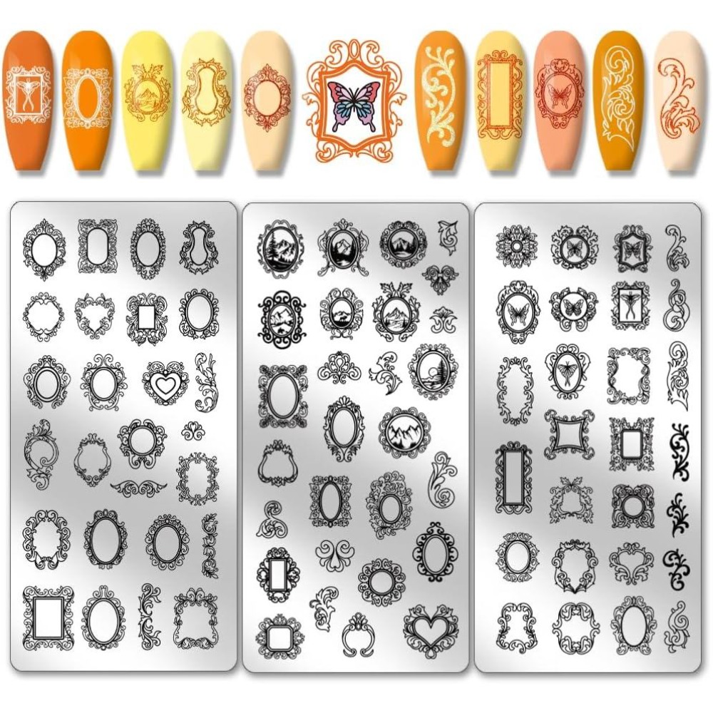 Nail Stamping Plate - 3 قطع منقوشات أظافر بتصميمات عتيقة
