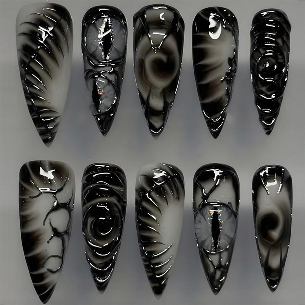 Nail Art Cat Eye - أظافر اصطناعية لامعة بتصميم قوطي 30