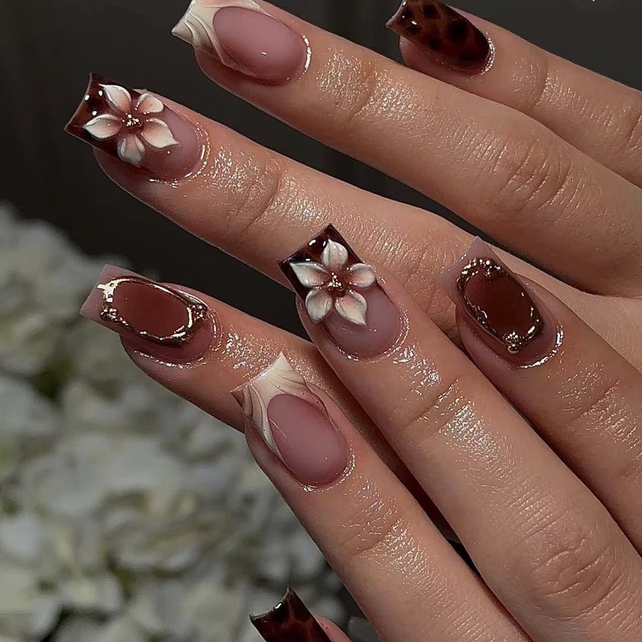 Nail Art Leopard - أظافر صناعية قصيرة مربعة الشكل للنساء