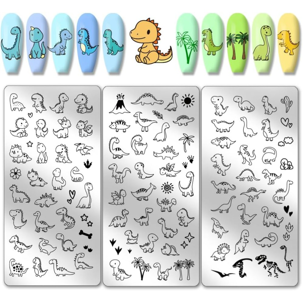 Nail Stamping Plate - 3 قطعة ديناصور مسمار ختم لوحات