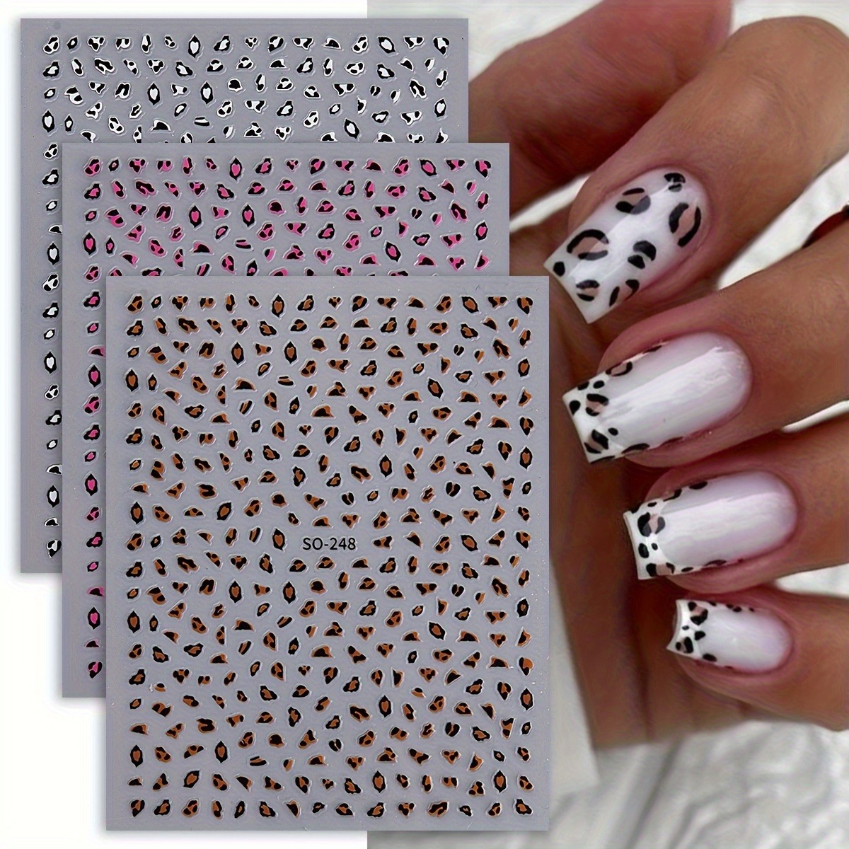 Nail Art Leopard - 3 قطع من ملصقات الأظافر بطبعة