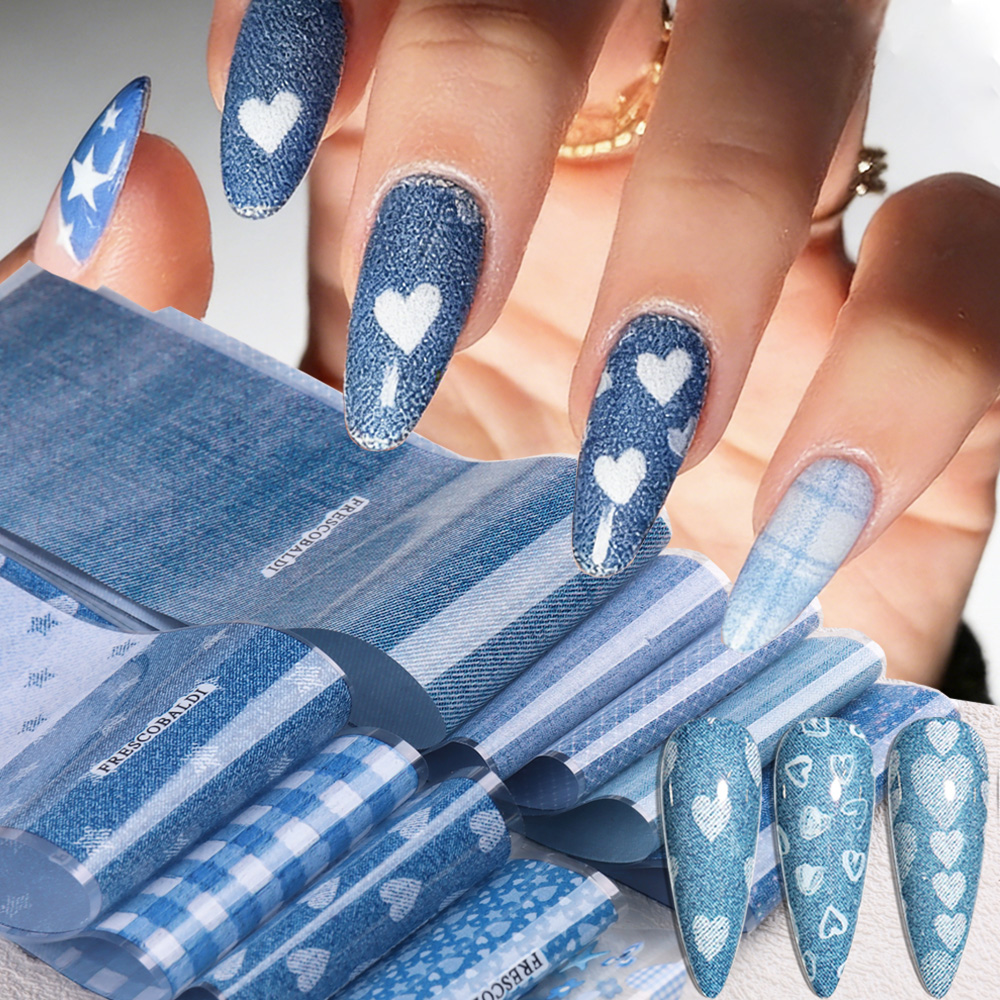Nail Art Denim - ورق نقل تصميمات الأظافر بنمط الدنيم