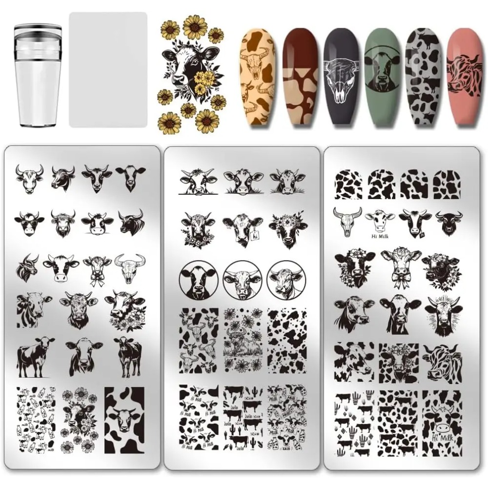 3 قطعة موضوع البقرة مسمار ختم  - مراجعة Nail Stamping Plate وسعره