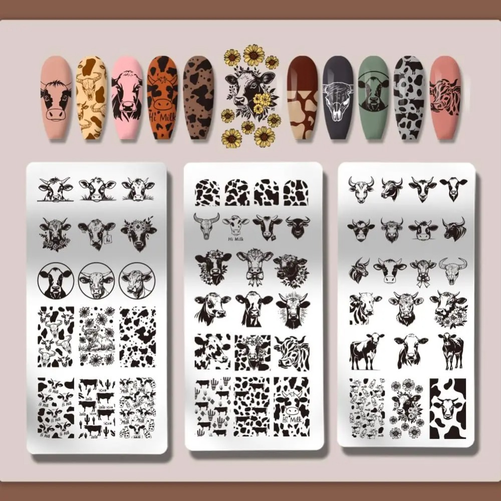 3 قطعة موضوع البقرة مسمار ختم  - مراجعة Nail Stamping Plate وسعره