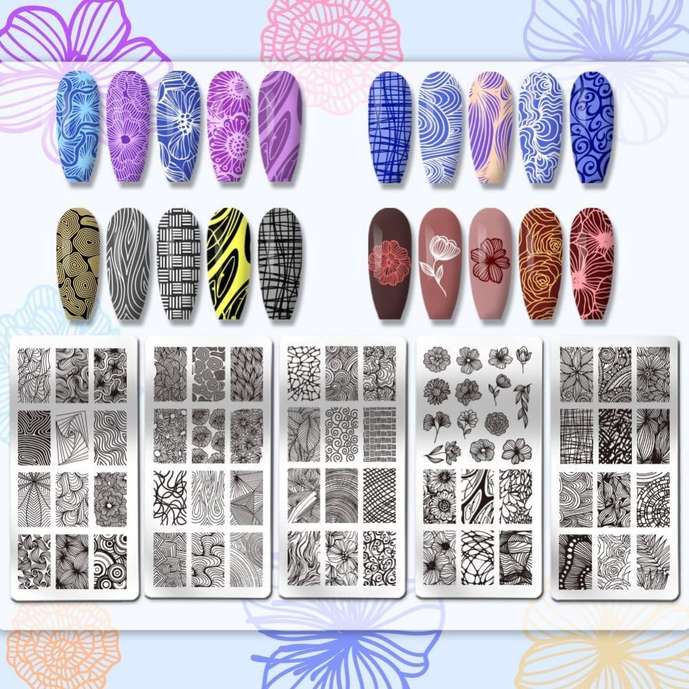 5 قطع من قوالب فن الأظافر بنقش - مراجعة Nail Stamping Plate وسعره
