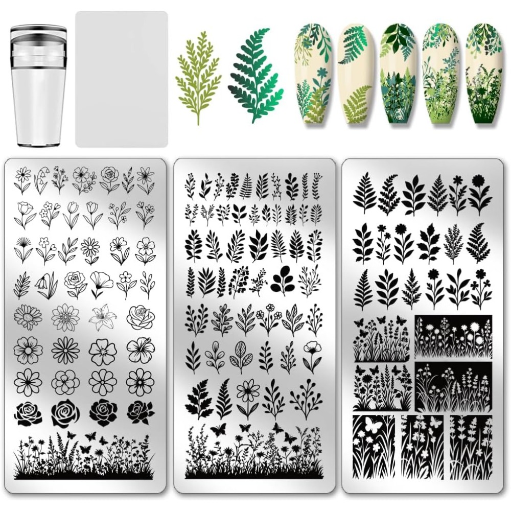 3 قطعة ورقة زهرة مسمار ختم لوح - مراجعة Nail Stamping Plate وسعره