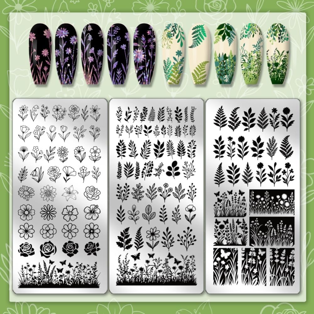 3 قطعة ورقة زهرة مسمار ختم لوح - مراجعة Nail Stamping Plate وسعره
